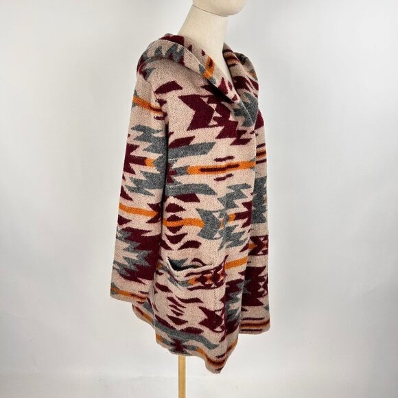 NWOT Joie Southwest Print Long Line Wool Blend Open Front Hooded Cardigan - Picture 3 of 7